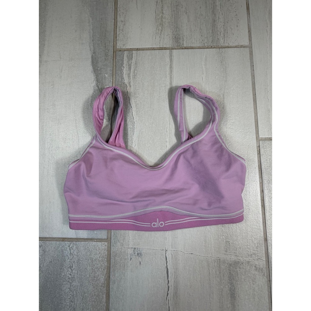 Alo Yoga Pink Heart Throb W9680R Scoop Neck Sports Bra with Contrast Trim Size M